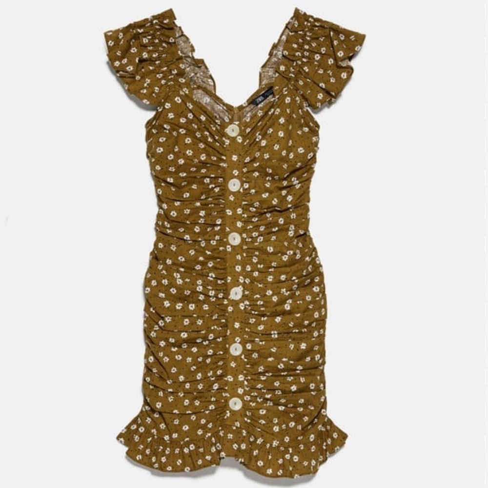 NWOT‎ Zara Printed Dress With Draping Size S